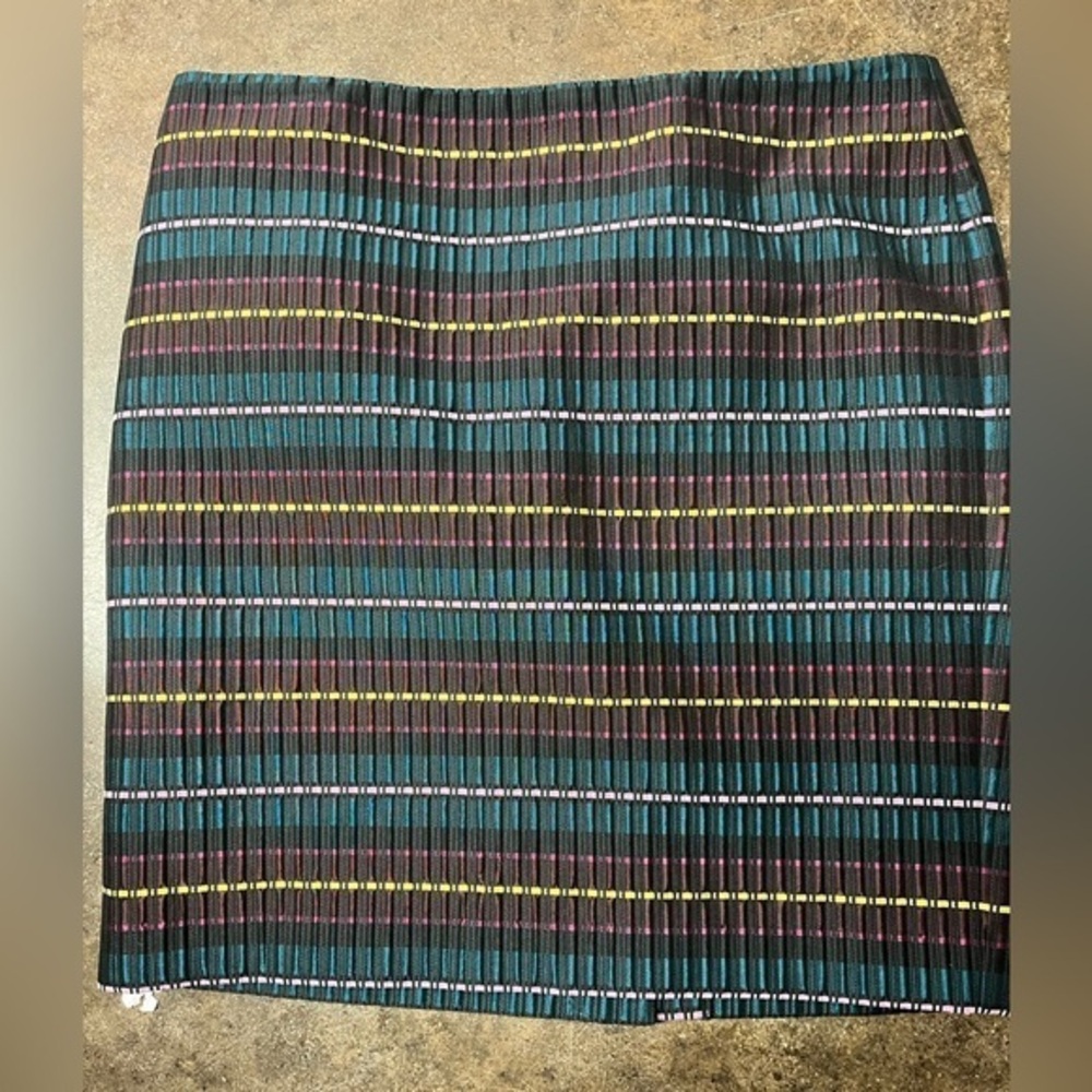 Ann Taylor Green Yellow Pleated Pencil Mini Skirt Size 14P